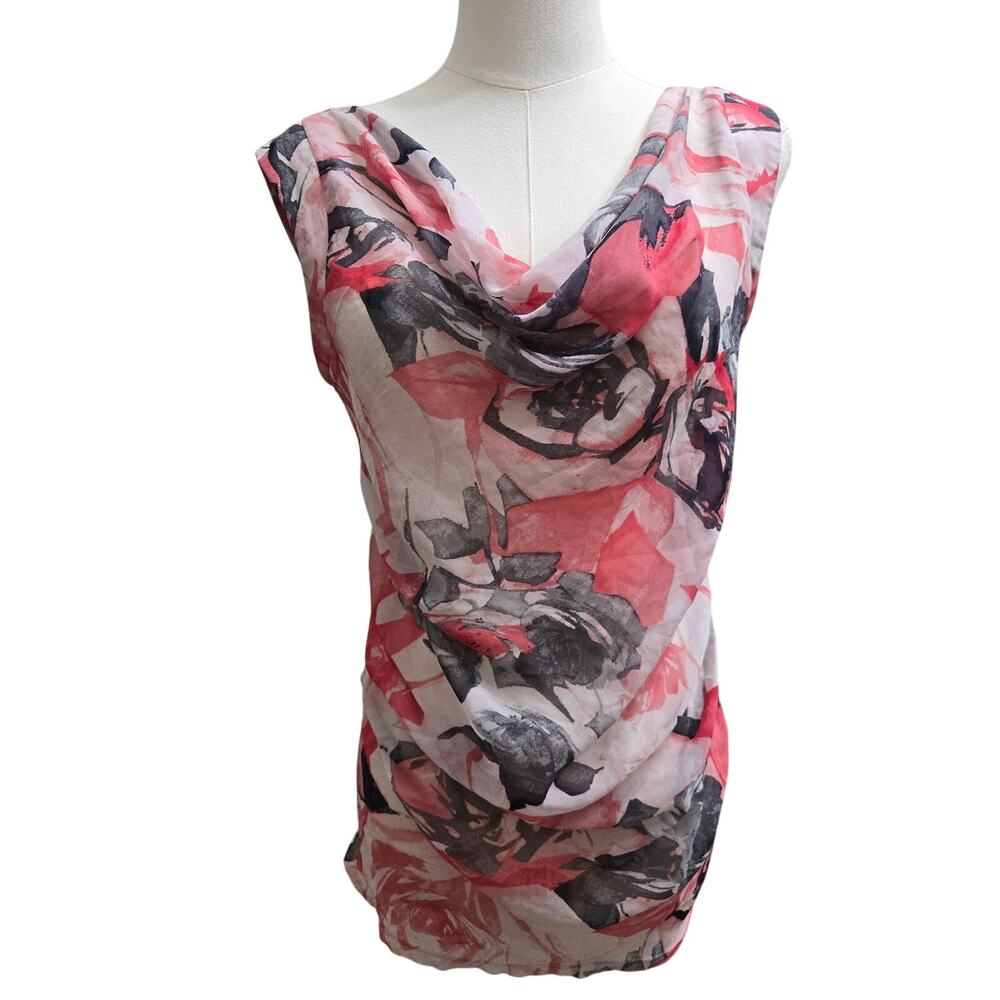 Express Womens Vtg Y2K Whimsigoth Sheer Mesh Cowl Neck Floral Cap Sleeve Top M